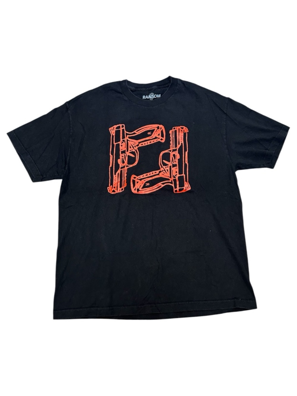 🔥🔥 RANSOM DUAL PISTOLS Black/Red Y2K Graphic Streetwear T-Shirt Size XL - EUC